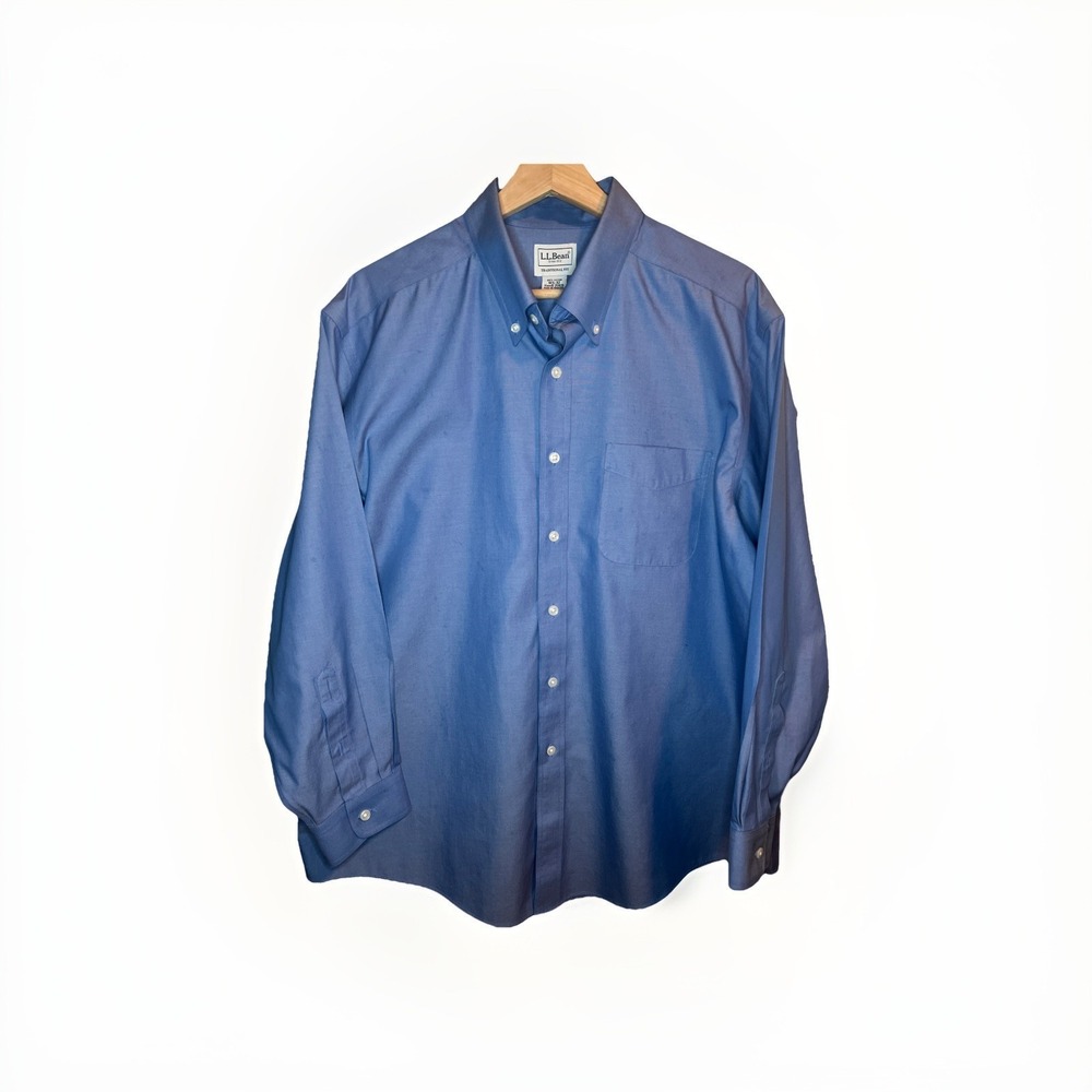 LL Bean Wrinkle Free Oxford 100% Cotton Shirt Mens 16.5 32 Blue Classic XXL